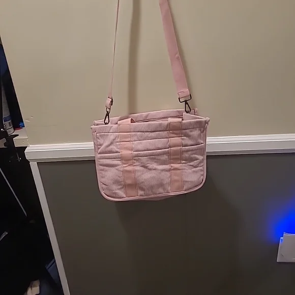 Baby Pink Corduroy Womens Tote Bag Collapsible Crossbody Purse - Picture 5 of 14